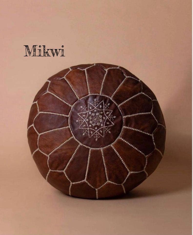 Moroccan Leather Ottoman Pouf Multiple Colors: Yellow