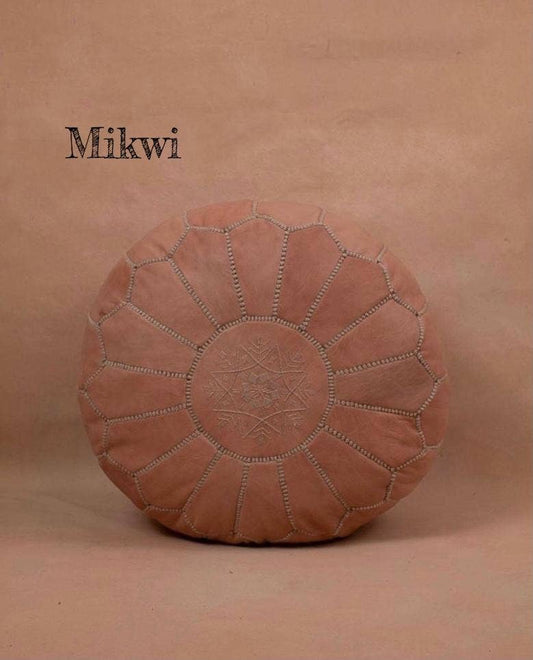 Moroccan Leather Ottoman Pouf Multiple Colors: Natural