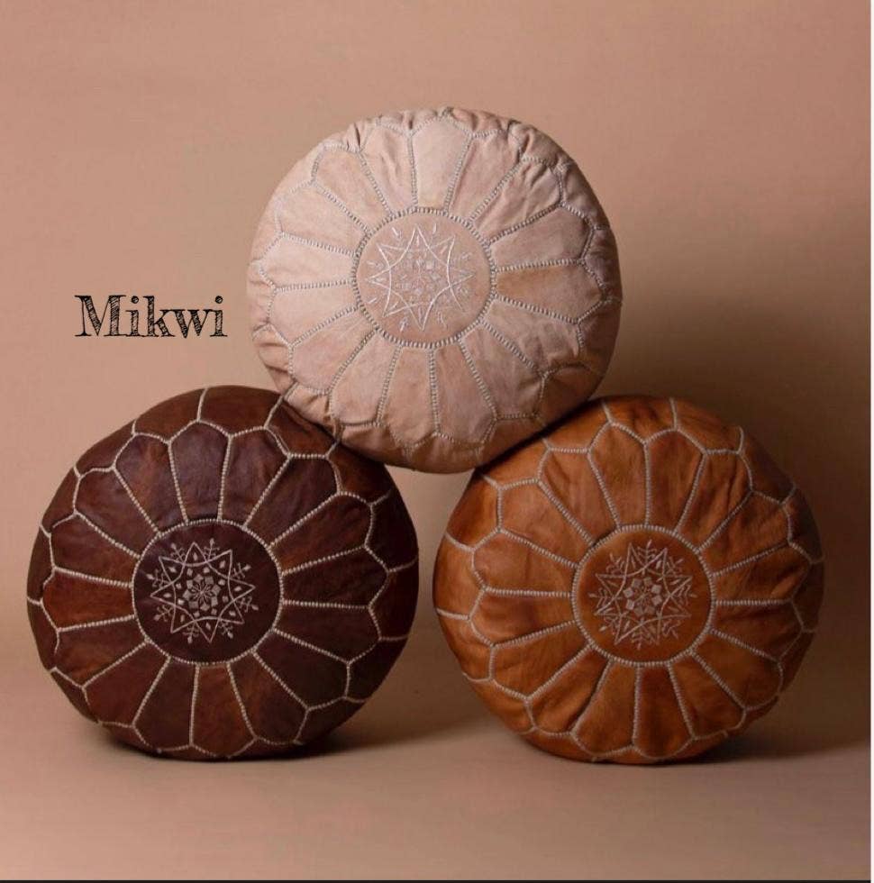 Moroccan Leather Ottoman Pouf Multiple Colors: Yellow
