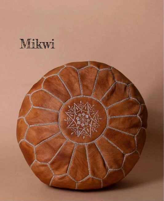 Moroccan Leather Ottoman Pouf Multiple Colors: Light Brown