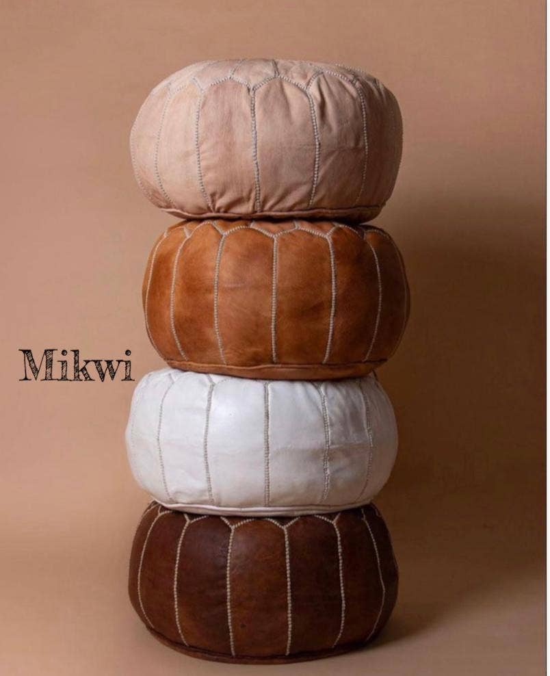 Moroccan Leather Ottoman Pouf Multiple Colors: Yellow