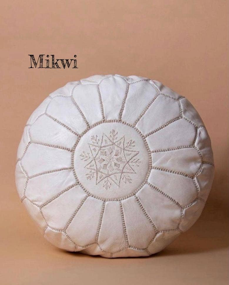 Moroccan Leather Ottoman Pouf Multiple Colors: Yellow