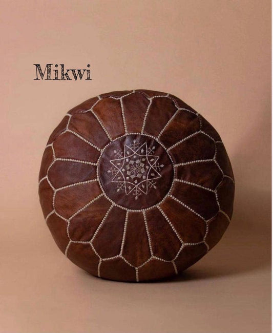 Moroccan Leather Ottoman Pouf Multiple Colors: Dark Brown