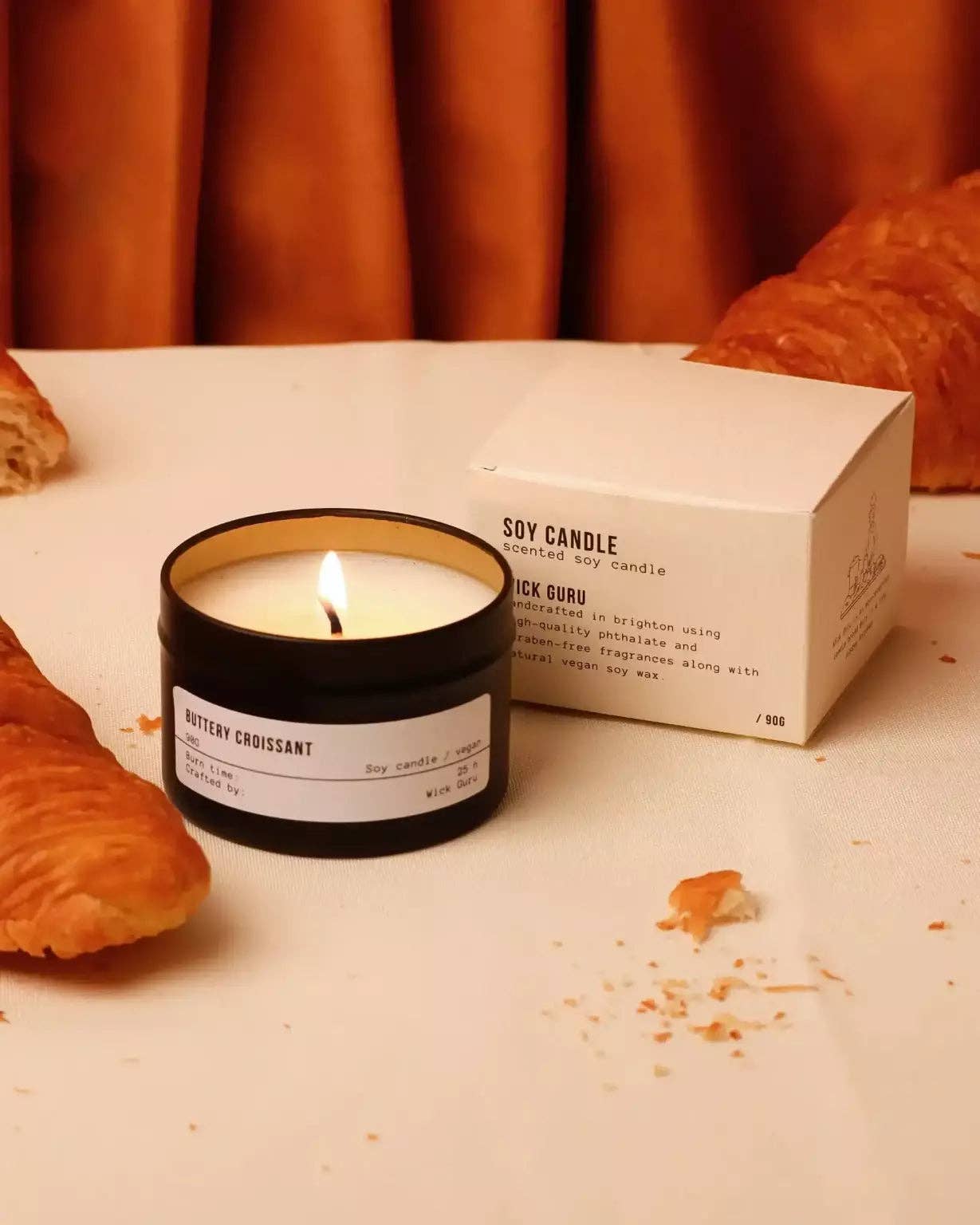 Croissant Scented Candle | Soy Wax | Bakery Inspired | Vegan: Tin candle (90g)
