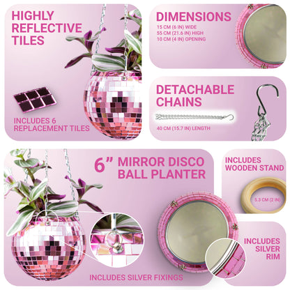Disco Ball Hanging Planter Pink 6-inch | Homeware Gift