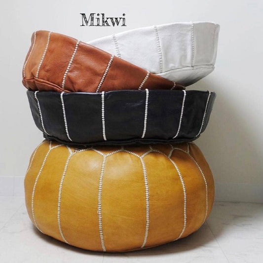 Moroccan Leather Ottoman Pouf Multiple Colors: Yellow