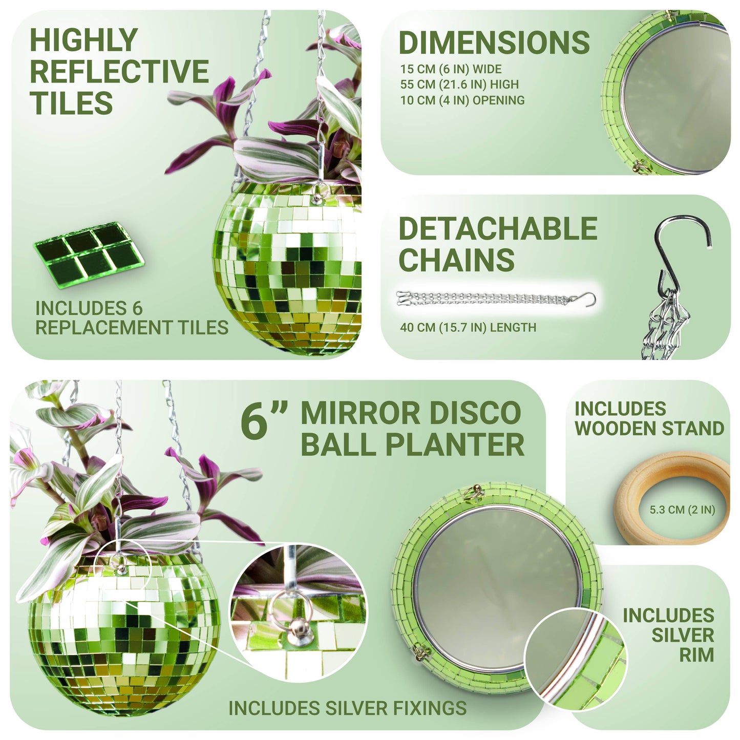 Disco Ball Hanging Planter Green 6-inch | Homeware Gift