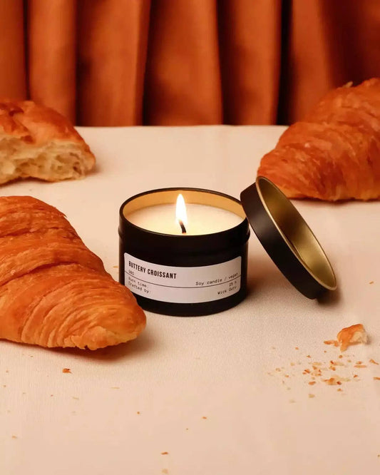 Croissant Scented Candle | Soy Wax | Bakery Inspired | Vegan: Tin candle (90g)